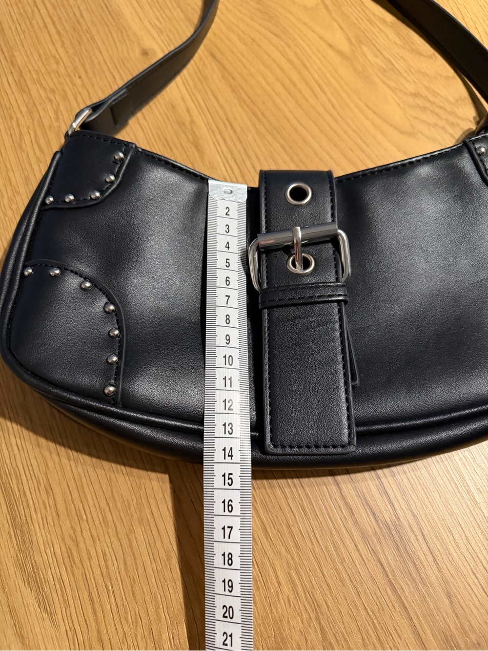 Black Studded Shoulder Bag with Buckle - Picture 11 of 11